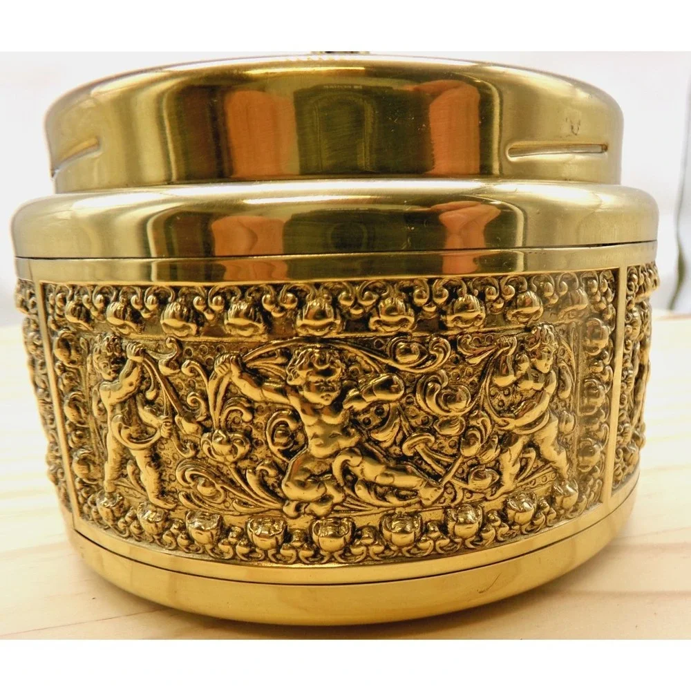 Erhard & Sohne Germany Brass Smokers Set Ashtray Lighter Cigarette Dispenser Vtg